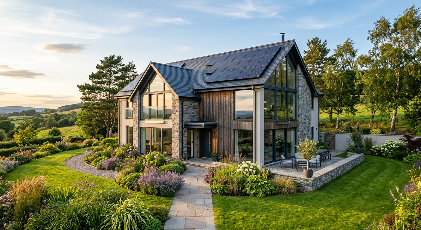 Scottish home with solar panels installed on the roof